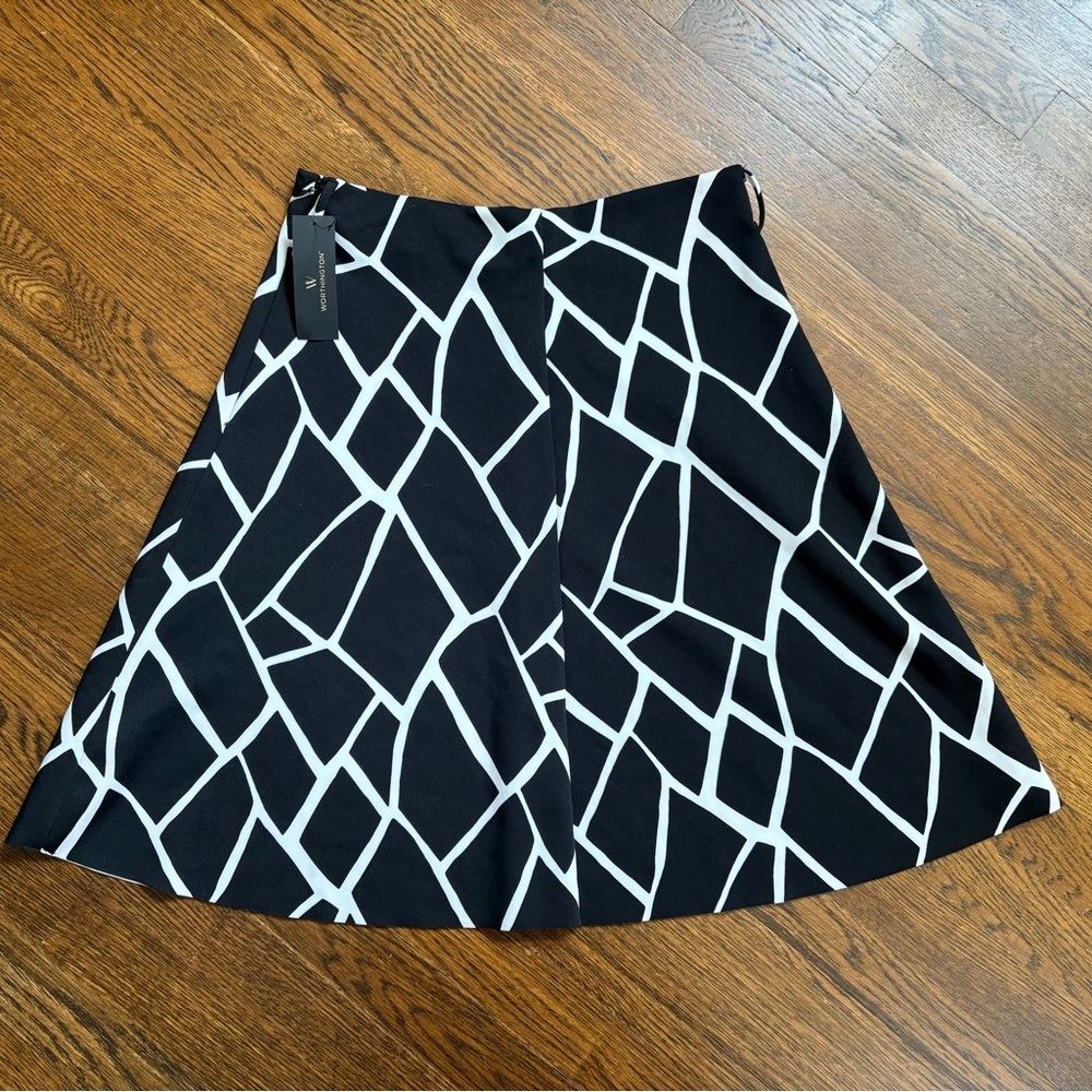 Worthington Black and White Geometric A-Line Skirt